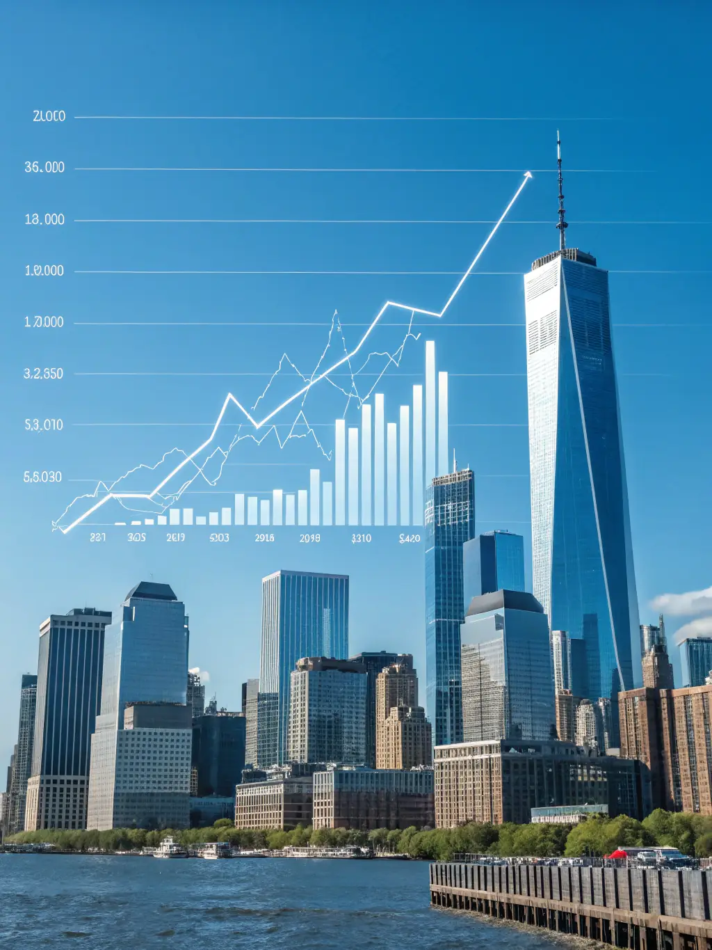 A graph showing steady financial growth and investment returns, with a cityscape of London in the background.